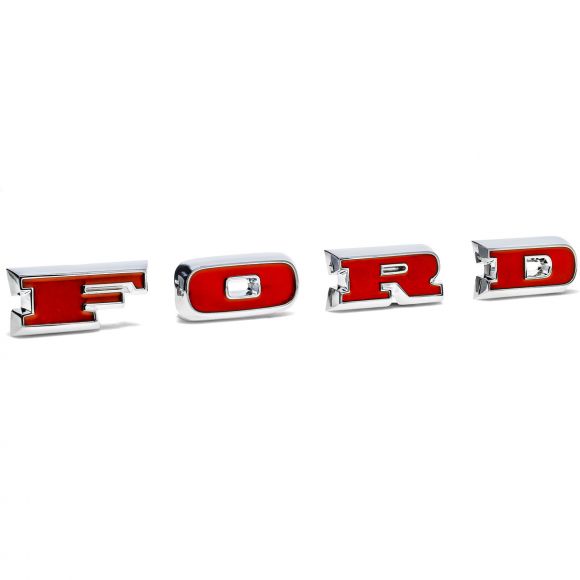 FORD Grille Letters | Chrome + Deep Red Inserts | 67-77 Ford Bronco